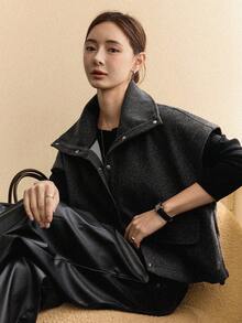 DAZY 女士宽松休闲无袖背心，加厚灰色常规外套，秋冬女式外套 - 灰色 - 查看 4