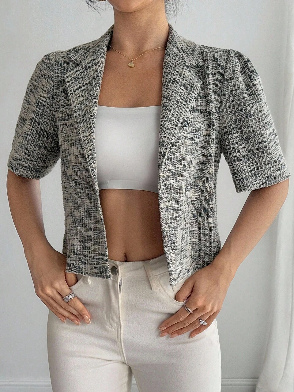 Women's Lapel Neck Short Puff Sleeve Double-Breasted Casual Regular Jacket Fall/Winter Women Coats