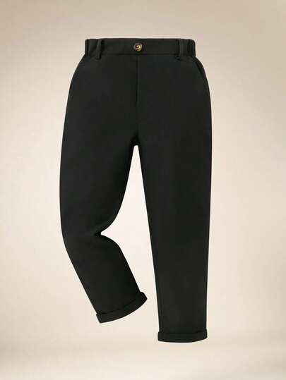 SHEIN Young Boy Casual Comfortable Solid Color Pants, One Button Decor And Diagonal Pockets, Elastic Waistband Design, Suitable For Daily Wear, Travel, Party, Holiday, Fashionable Matching