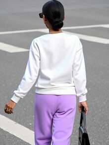 SHEIN Unity Letter Graphic Drop Shoulder Pullover & Joggers - Multicolor - View 2