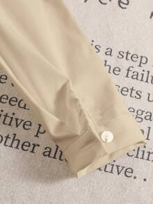 SHEIN Young Boys' Casual Comfortable Versatile Solid Color Oblique Placket Turndown Collar Long Sleeve Shirt, Suitable For Graduation And Back To School Season - Khaki - View 5