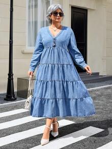 EMERY ROSE Robe en jean plissée style western vintage grande taille pour femmes