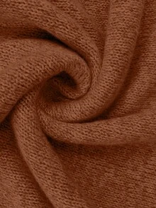 Elenzga 大码女式休闲宽松圆领长袖落肩套头毛衣，秋冬 - 棕色 - 查看 4