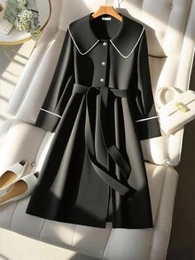 Regalyn Modischer große Größen Damen Mantel mit Stehkragen, Perlenverzierung, taillierter Taille aus Wollmischung, geeignet für Herbst/Winter