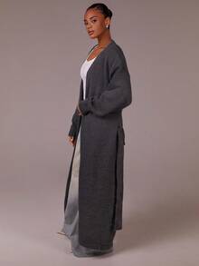 Athîral Women's Casual Solid Color Long Cardigan, Versatile For Autumn/Winter,Fall - Dark Grey - View 4