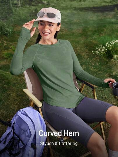 In My Nature 女士透气网眼拼布瑜伽普拉提运动T恤，高弹亲肤面料，紫色开放式拇指孔设计，适合户外训练、跑步、夏季徒步女装