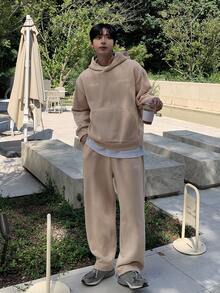 DAZY 男士字母印花保暖内衬连帽衫套装，棕色，秋冬 - 棕色 - 查看 5