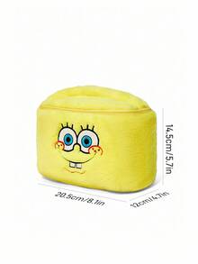 SpongeBob SquarePants | SHEIN 1pc Cute Plush Catoon Pattern Large Capacity Cylindrical Makeup Bag, Handheld, Super Spacious, Can Store Cosmetic Bottles & Daily Necessities, Suitable For Women & Teenagers