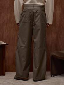 Musero 双褶高级修身长裤，纽扣门襟，腰带环设计，秋冬/春夏款 - 軍綠色 - 查看 4