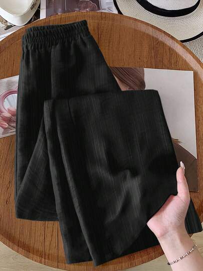 Rusticease 女士休闲黑色波浪纹理裤，适合秋季