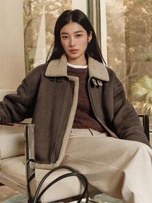 Dazy-Less 女士时尚百搭常规款夹克，秋冬季保暖内衬女式外套 - 棕色 - 查看 4