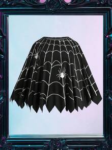 Fantasy Costume Plus Size Halloween Spider Web & Spider Disguise Cloak With Asymmetrical Hem, Slimming Look, Cute Trick Or Treat Costume, Can Be Worn Outdoors Spider Skirt Spiderweb Skirt