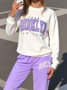 SHEIN Unity Letter Graphic Drop Shoulder Pullover & Joggers - Multicolor - View 1