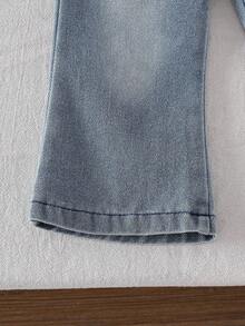 SHEIN 2件套女婴冬季长袖蓬松白色上衣+牛仔裤套装 - 彩色 - 查看 7