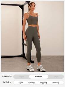 GLOWMODE 24" CoreHold FeatherFit™-Sculpt CoreHold No Slip Fit Boning Tummy Control No Front Seam Leggings With Side Pockets Workout Gym - Brown - View 8