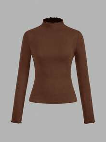 SHEIN EZwear 2件套米色和棕色休闲修身长袖T恤，秋冬 - 彩色 - 查看 6