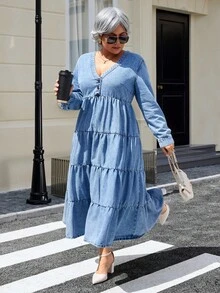 EMERY ROSE Robe en jean plissée style western vintage grande taille pour femmes