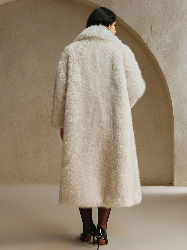 新作秋冬 エレガントなレディライクなフェイクファーロングコート、女性用ファッショナブルなアウターウェア