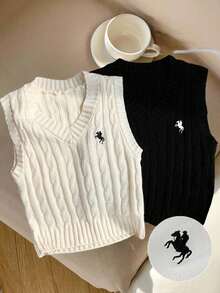 SHEIN Comfortcana 女士休闲百搭刺绣针织背心 - 彩色 - 查看 3