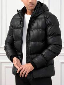 EURMUSE Men Zip Up Hooded Puffer Coat - Black - View 6