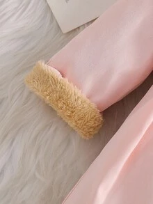 SHEIN 女婴仿毛领蝴蝶结装饰羊毛夹克，秋冬款 - 彩色 - 查看 3