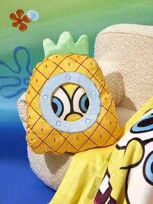 SpongeBob SquarePants | SHEIN 1pc Removable Pineapple Design Plush Throw Pillow & Blanket, Comfortable Flannel Material - Yellow - View 3
