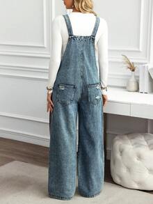 EMERY ROSE Plus Size Denim Overalls/Winter - Blue - View 2