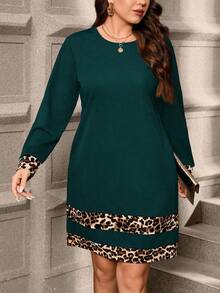 SHEIN Clasi Plus Size Casual & Commute Leopard Print Patchwork Dress/Fall/Winter