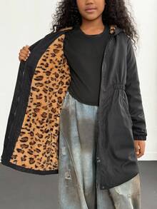 Tween Girl Leopard Print Thermal Lined Hooded Jacket, Autumn/Winter Fall - Multicolor - View 6