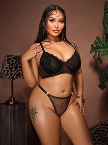 SHEIN 2件套女士性感蕾丝拼布内衣套装 - 彩色 - 查看 5