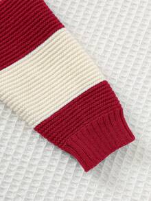 Cozy Pixies Baby Boy Cartoon Bear Striped Pattern Crew Neck Long Sleeve Sweater Fall Winter