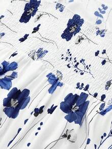 Franclia 大码女式碎花雪纺连衣裙搭配优雅开衫套装，夏季女式碎花连衣裙雪纺外套蓝色花朵连衣裙蓝色夏装蓝白连衣裙女 - 寶藍色 - 查看 6