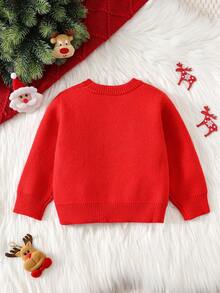 SHEIN Family Matching Outfits Mommy And Me (4 Pieces Sold Separately) Baby Boy Baby Girl Casual Cute Christmas Reindeer Antler Santa Hat Christmas Reindeer Red Ugly Christmas Sweater Crew Neck Knit Pullover Suitable For Autumn/Winter, Home, Outings, Christmas Party, Festival, Christmas Jumper, Christmas Party, Christmas Sweater, Winter Clothes, Long Sleeve Top - Red - View 2