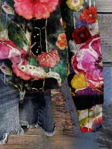 SHEIN LUNE Lässiges, minimalistisches Damen Sweatshirt mit Blume Muster und weitem Rundhalsausschnitt, geeignet für Herbst/Winter