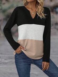 EMERY ROSE Women's Colorblock Long Sleeve T-Shirt Tees Women Tops For Spring - Khaki - View 3