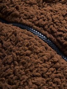 PAVTROS Giacca con chiusura lampo e fodera in sherpa, tinta unita, manica lunga, autunno/inverno, da uomo