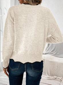 EMERY ROSE Women's Casual V-Neck Dropped Shoulder Long Sleeve Sweater, Autumn,Fall,Cozy Fall And Winter Clothes For Women