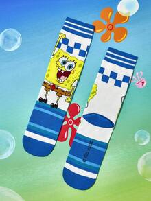 SpongeBob SquarePants | SHEIN 2 Pairs Cute Cartoon Men Soft & Breathable Moisture-Wicking Mid-Calf Socks Fashionable Casual Crew Socks Reinforced Toe & Heel Durability Unisex All Season All-Match Summer Winter,Patrick