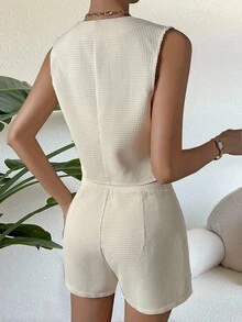 Chiquease Solid Button Front Vest Blazer & Shorts - Apricot - View 2