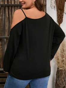 EMERY ROSE 大码女式休闲水钻骷髅印花宽松长袖 T 恤，适合春秋季节