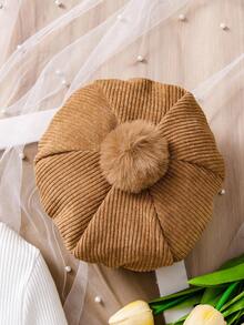 4 件套女童服装套装：白色高领罗纹长袖 T 恤，带有心形刺绣，棕色灯芯绒裙子，贝雷帽和包包，优雅大方，适合节日、圣诞节、日常穿着、学校