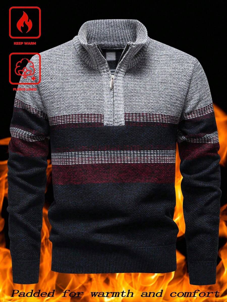 Manfinity Homme Men's Thermal Lined Knitted Sweater With Thermal Lining, Autumn/Winter, Long Sleeve Top - Light Grey - View 1