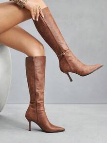 CUCCOO SZL Giày bốt cao gót mũi nhọn Cuccoo, cao đến đùi, gợi cảm dành cho nữ - màu nâu - Xem 6