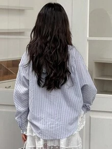 Dazy Kids 女童格子连帽长袖梭织衬衫 - 淺藍色 - 查看 4