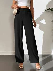 SHEIN Tall Pantalones anchos de unicolor para mujer, adecuados para ir al trabajo - Negro - Ver 5