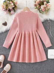Vestido de punto con volantes en el bajo, unicolor, informal, para niña preadolescente, otoño/invierno - Rosa - Ver 2