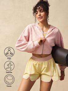 VARSIVA Women's Solid Color Casual Cropped Hooded Sporty Jacket Workout Sets Women Sport Sets Activewear Sets Women - Pink - View 2