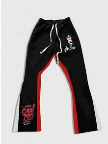 ROMWE MEN Paul Frank X ROMWE 男士休闲字母和猴子印花连帽衫和裤子套装，秋季 - 黑色 - 查看 4