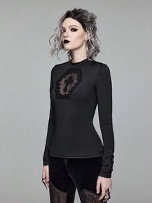 ROMWE Gothic Cross Hollow Embroidered Sleeveless Top For Women - Black - View 4