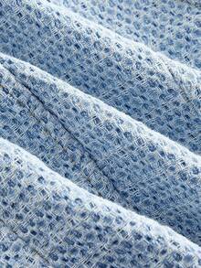 SHEIN MOD 女士圆领单排扣无袖牛仔上衣，秋季圣诞节优雅上衣，适合派对外出穿着。 - 淺色水洗藍 - 查看 5